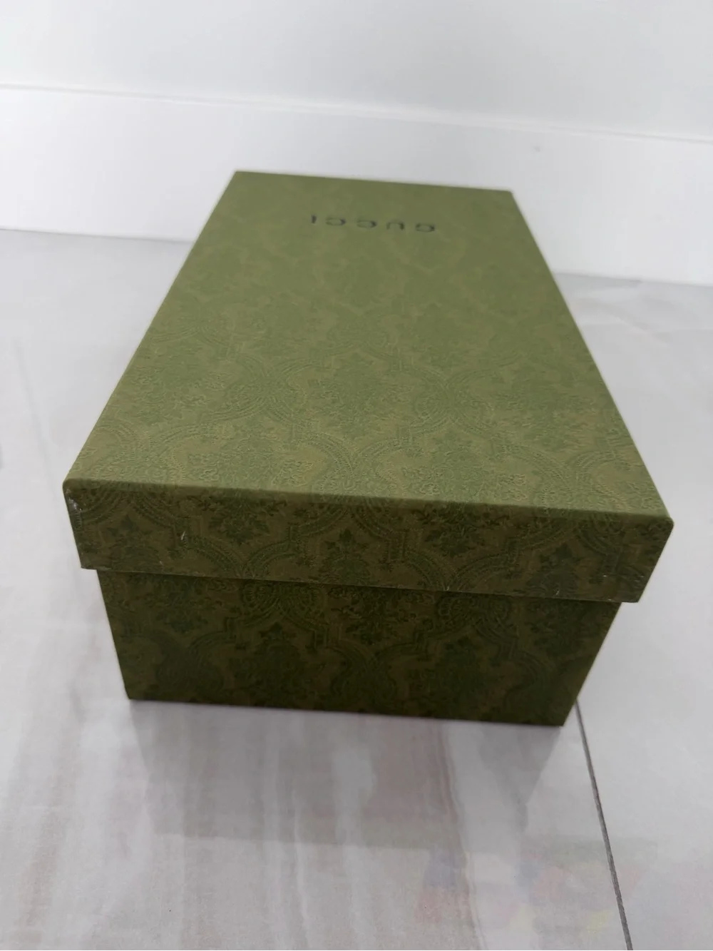 Gucci Mens Green Shoe Box 2 Linen Textured Dust Bags Logo Tissue Paper Inserts